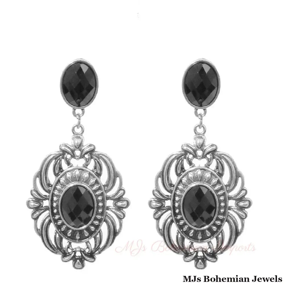 Black Antique Drop Silver Earrings