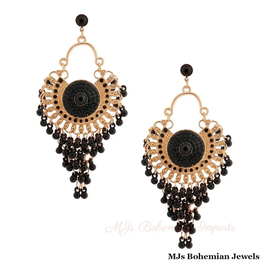 Black Beaded Mandala Earrings