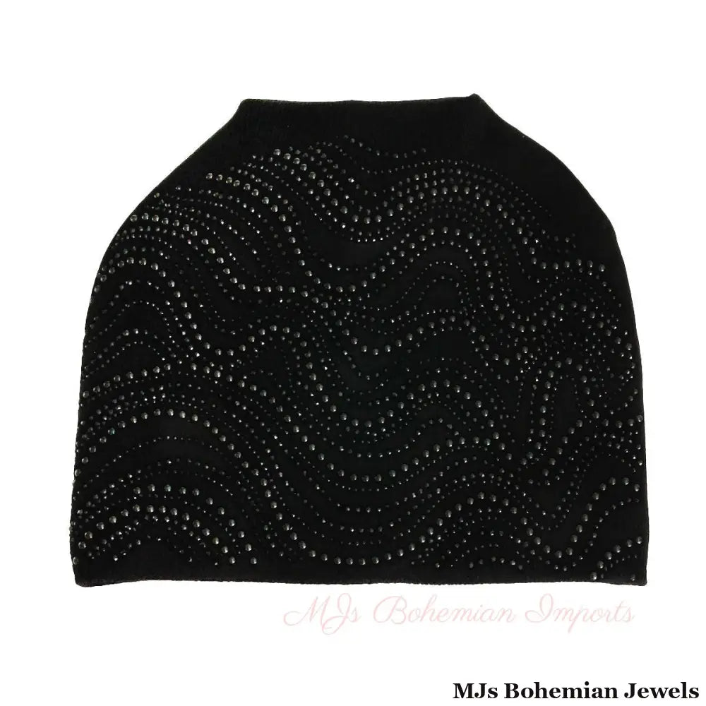 Black Beaded Slouch Beanie