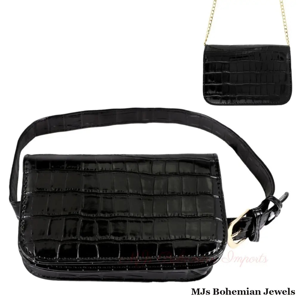 Black Croc Belt Bag
