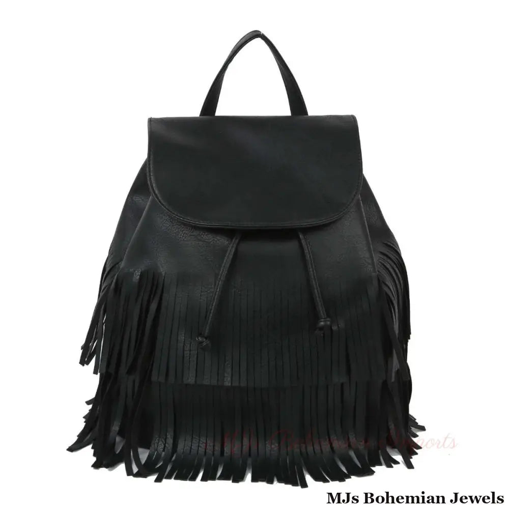 Black Double Fringe Convertible Backpack