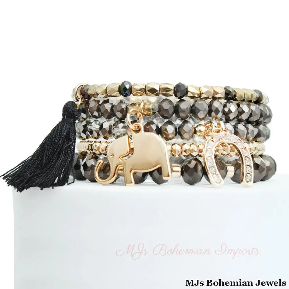 Black Elephant Horseshoe Bracelets