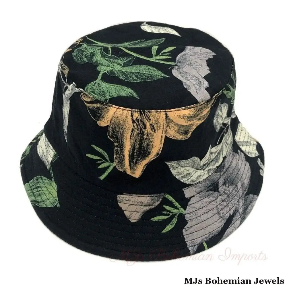 Black Floral Art Reversible Bucket Hat