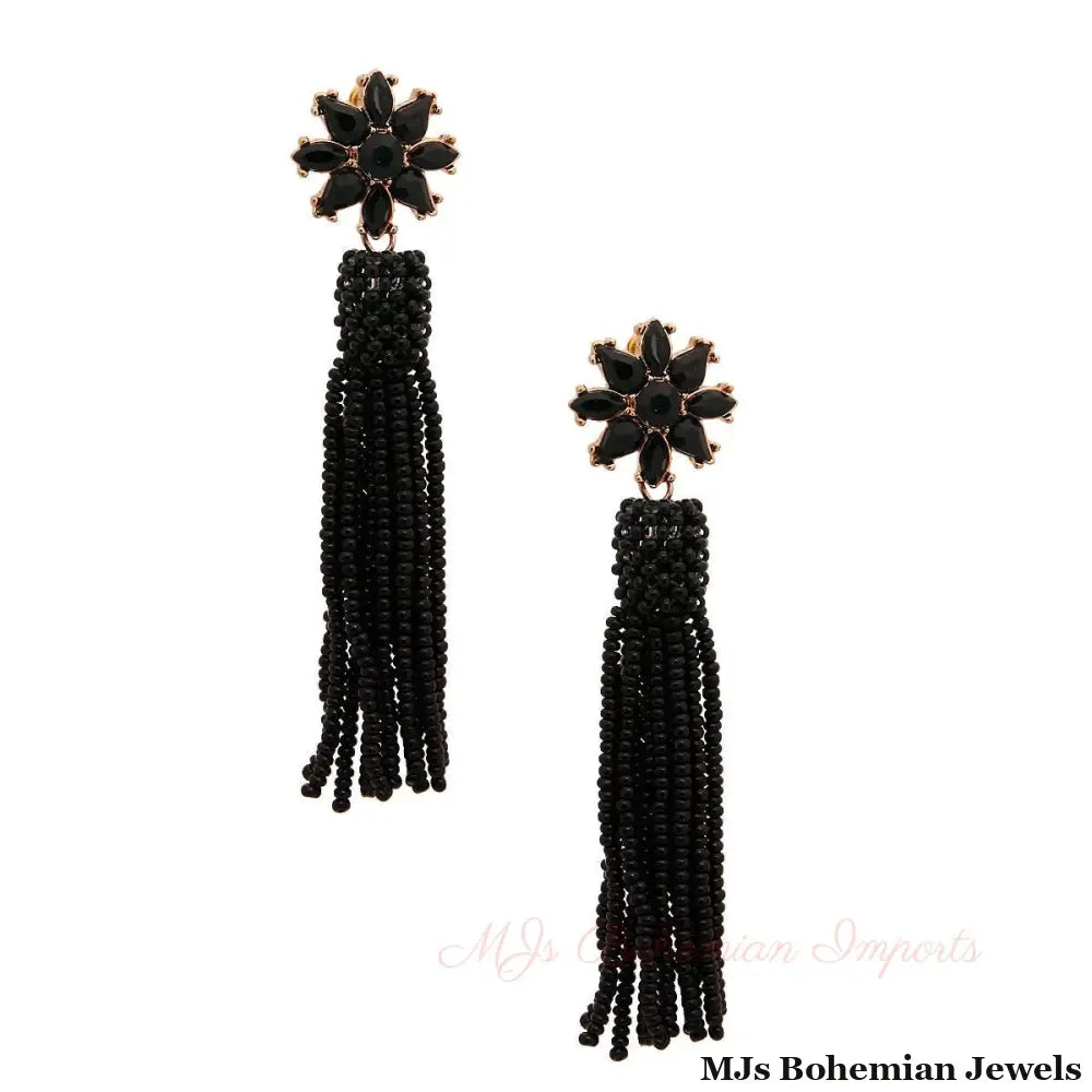 Black Flower Seed Bead Earrings