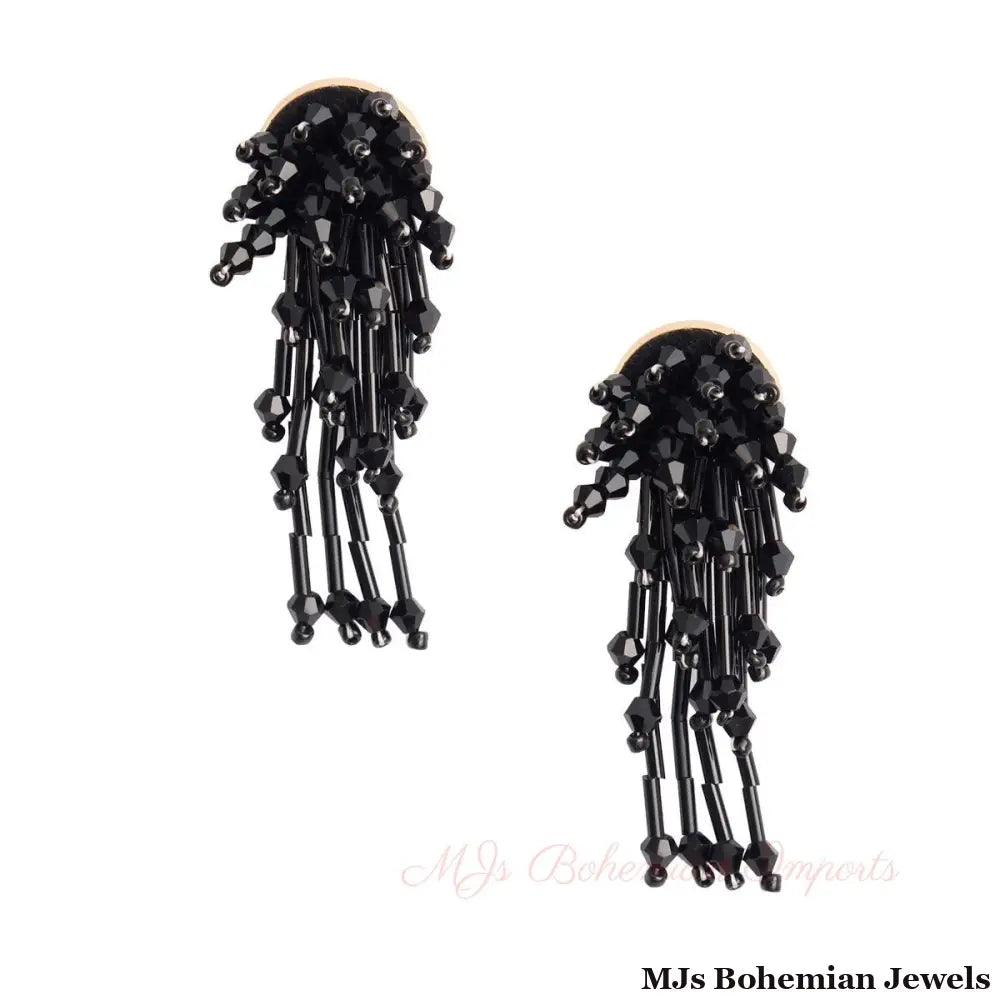 Black Glass Bead Cluster Studs