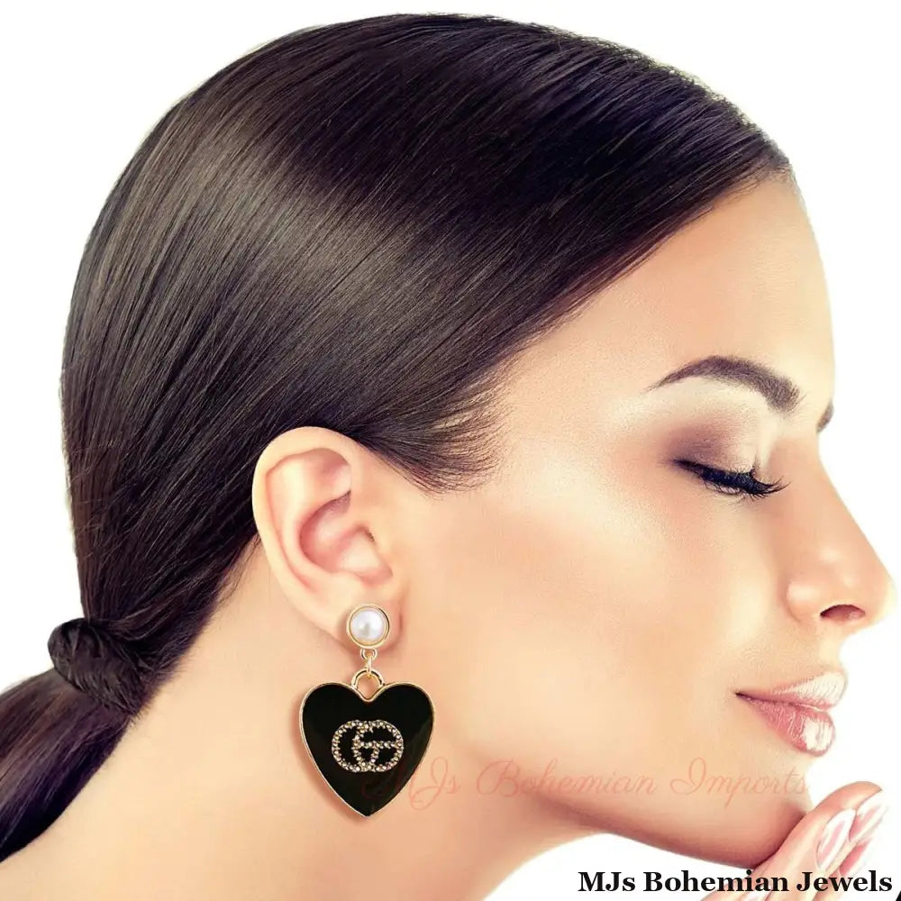 Black & Gold Hearts: Metal Earrings