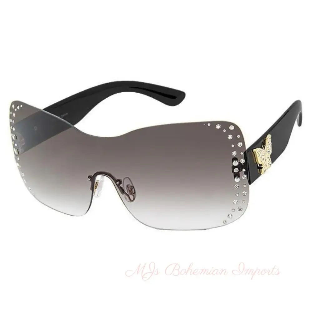 Black Gold Rimless Butterfly Sunglasses