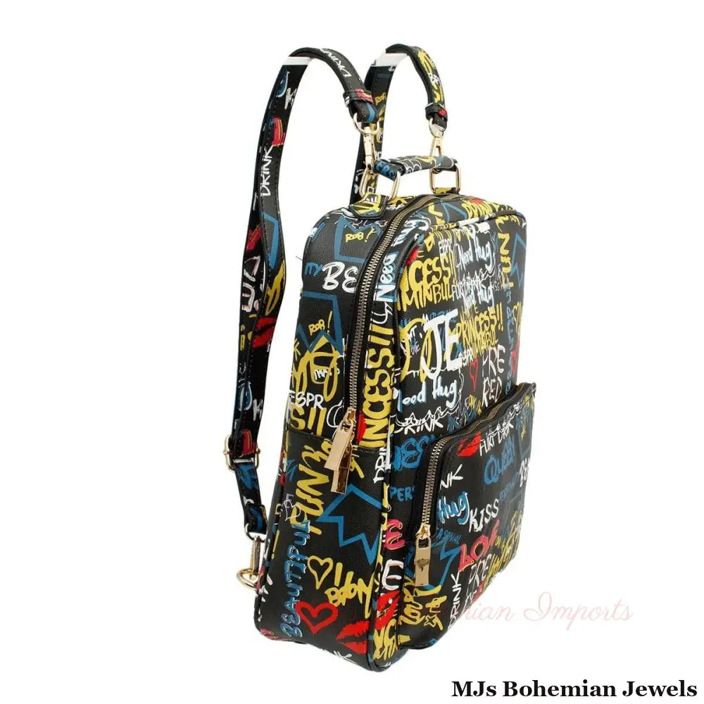 Black Graffiti Trolley Sleeve Backpack
