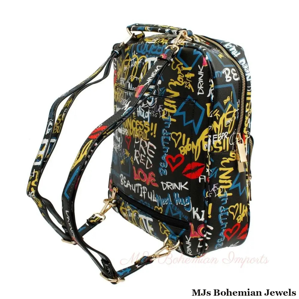 Black Graffiti Trolley Sleeve Backpack