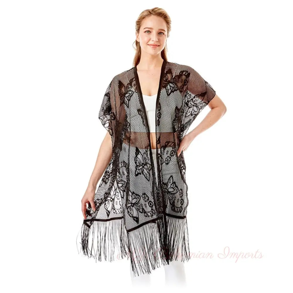 Black Lace Butterfly Beach Cover