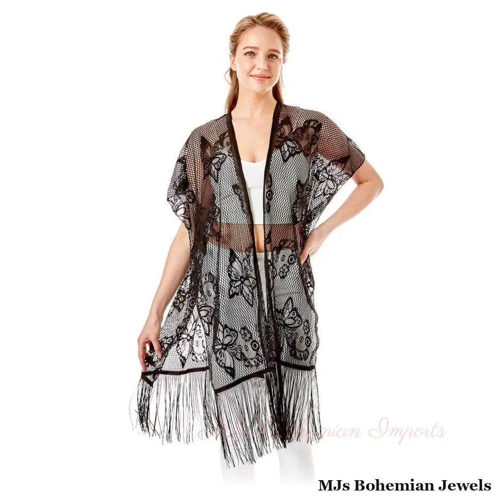 Black Lace Butterfly Beach Cover