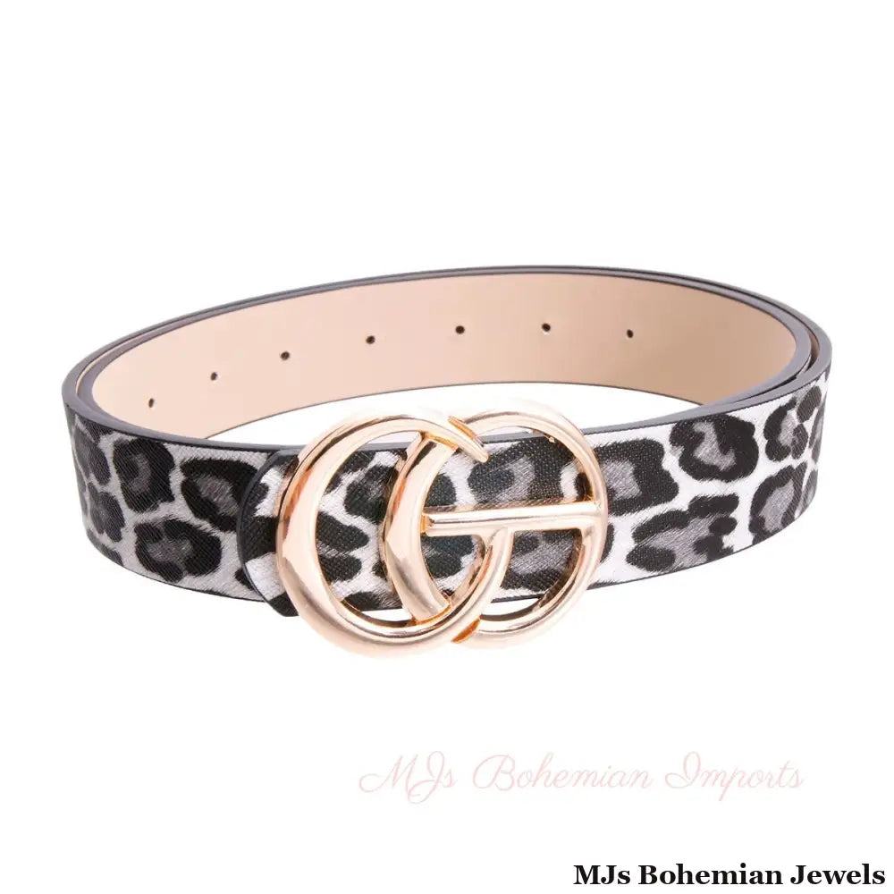 Black Leopard and Gold Monogram Letter Belt