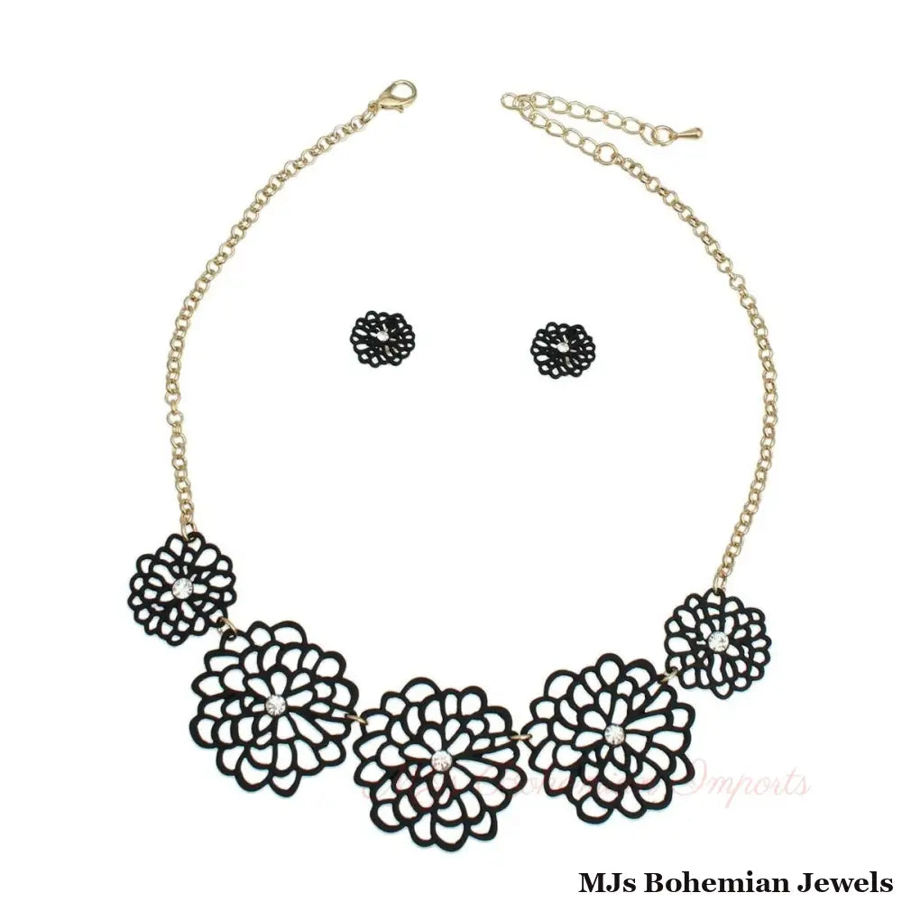 Black Matte Metal Cut Out Flower Necklace