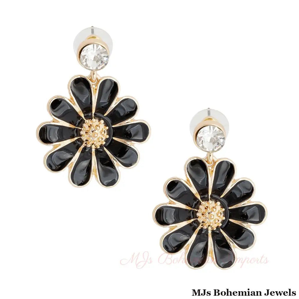 Black Metal Daisy Earrings