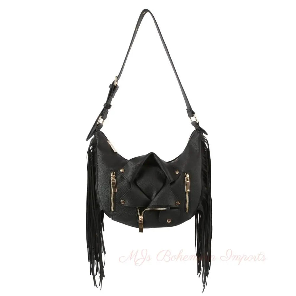 Black Moto Fringe Shoulder Bag