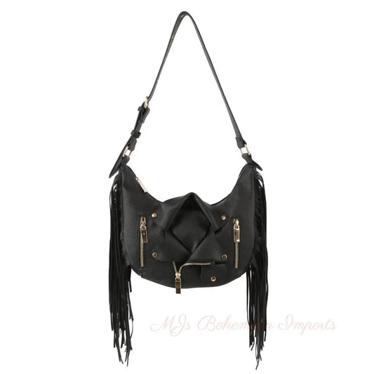 Black Moto Fringe Shoulder Bag