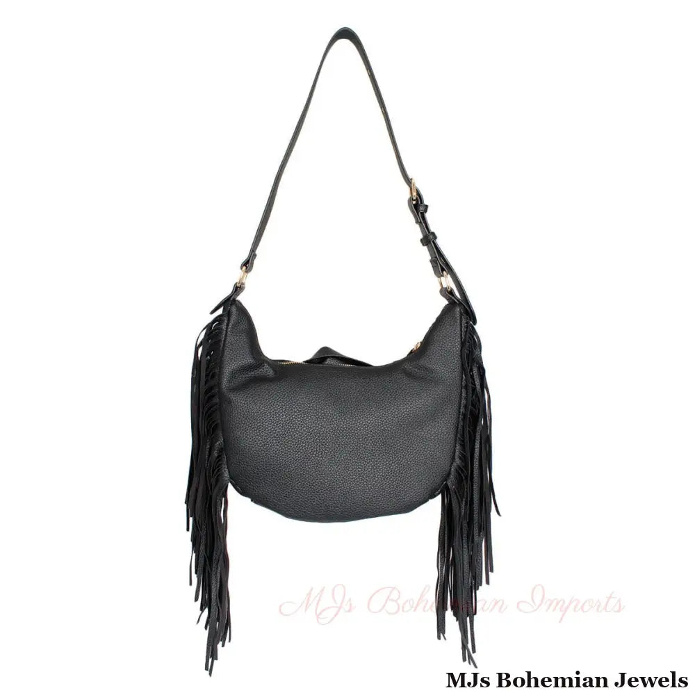 Black Moto Fringe Shoulder Bag