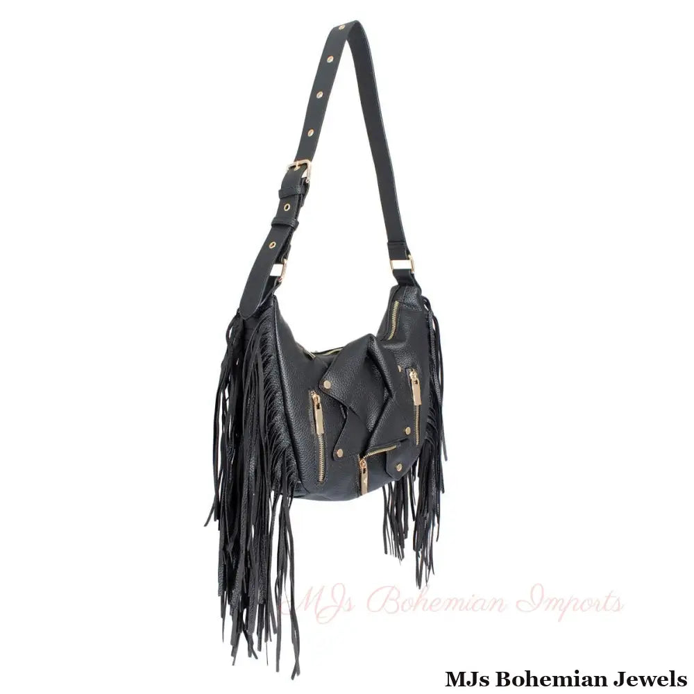 Black Moto Fringe Shoulder Bag