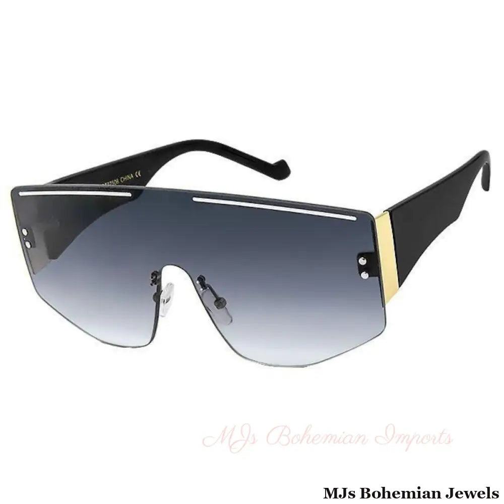 Black One Piece Lens Stripe Sunglasses