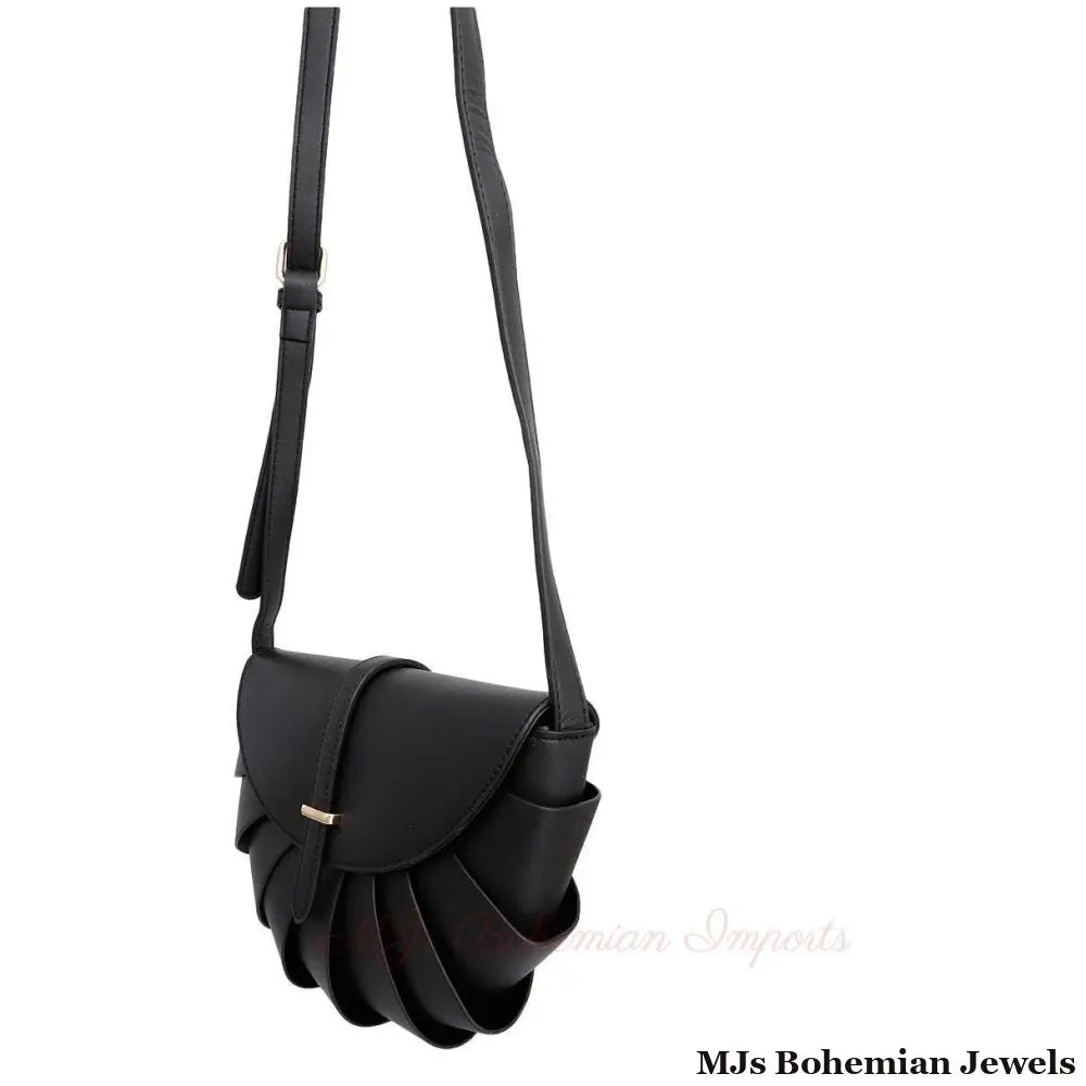 Black Pleated Semicircle Crossbody