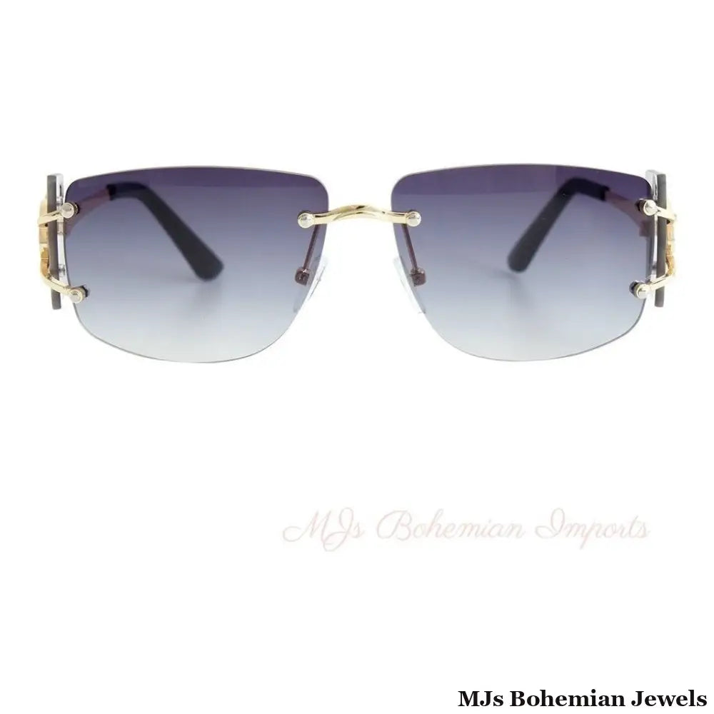 Black Rimless Temple Sunglasses