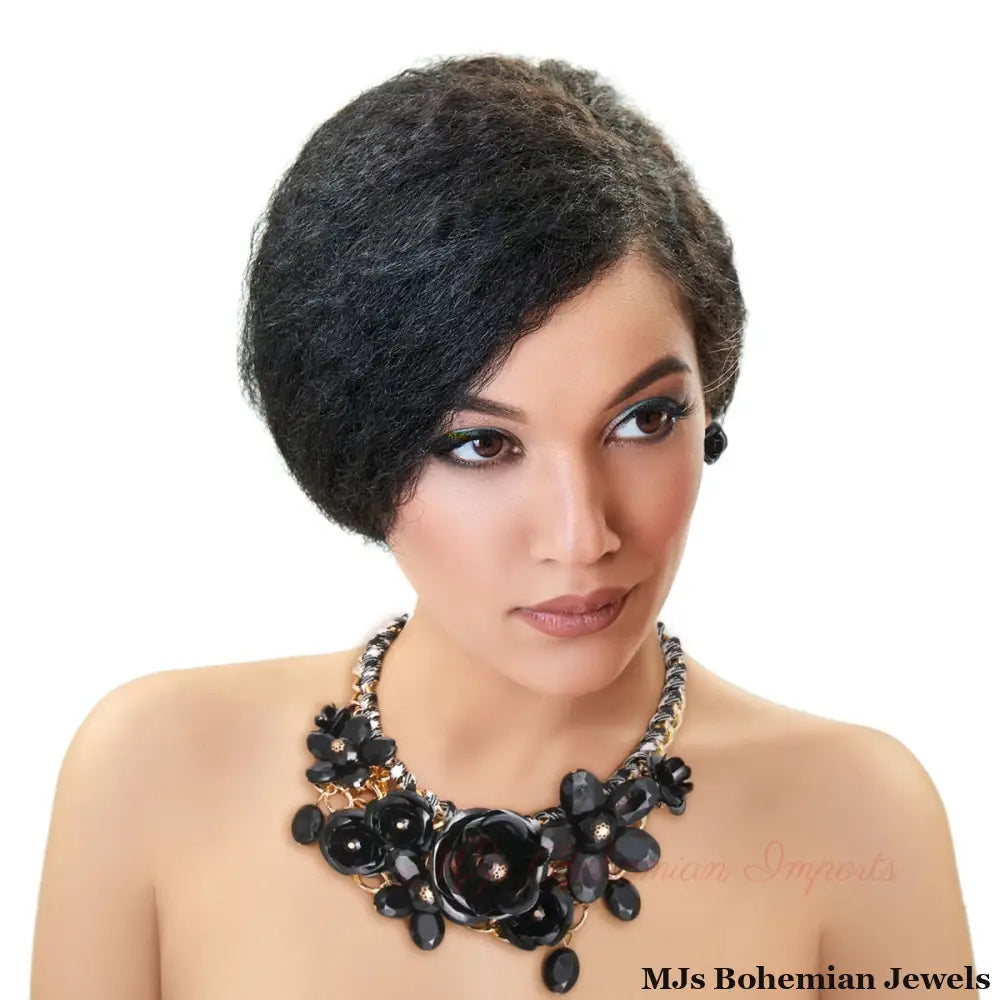 Black Rose Chunky Collar Gold Necklace