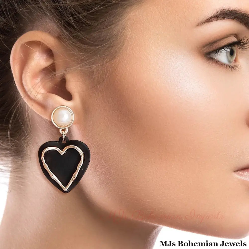 Black Rubber Coated Heart Earrings