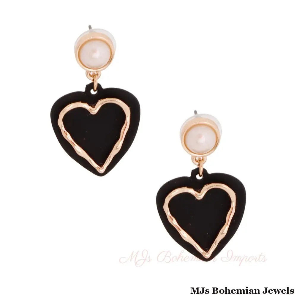 Black Rubber Coated Heart Earrings