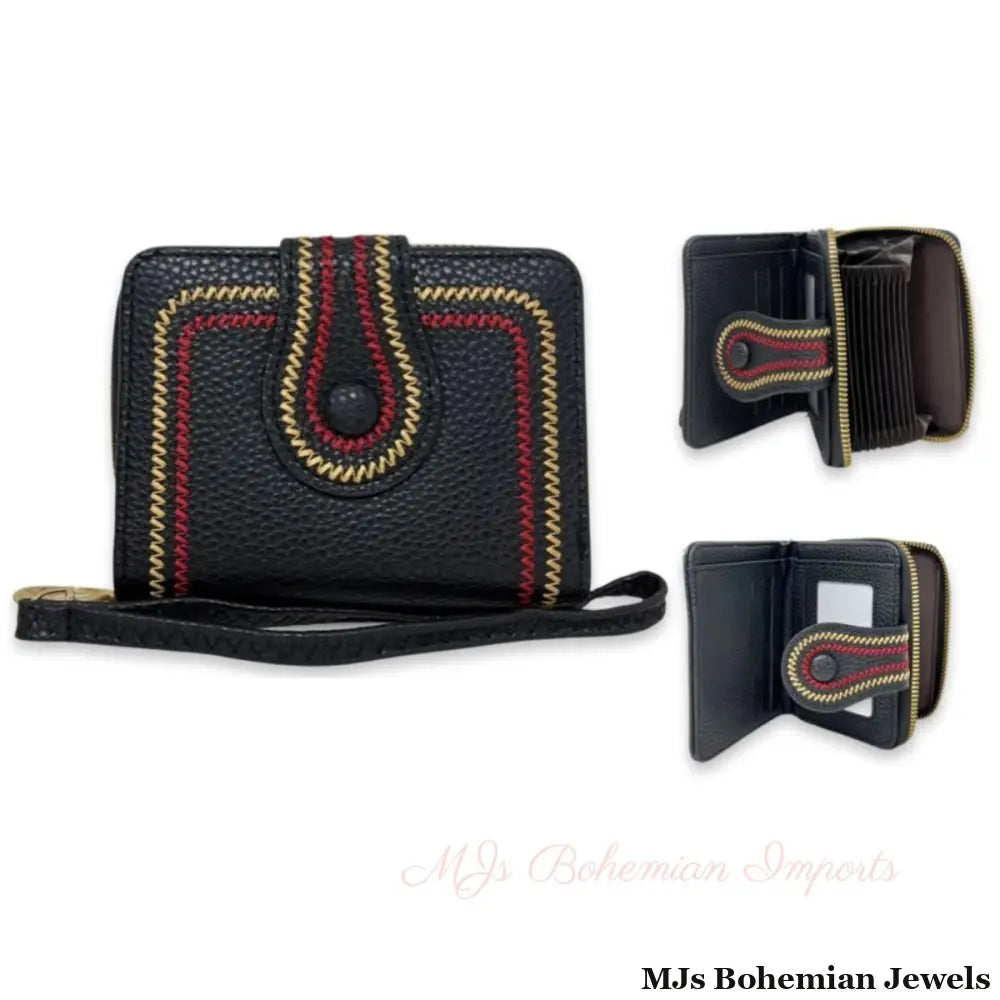 Black Stitched Bifold Wallet