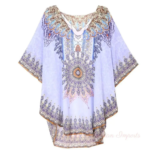 Blue African Print Rouned Poncho