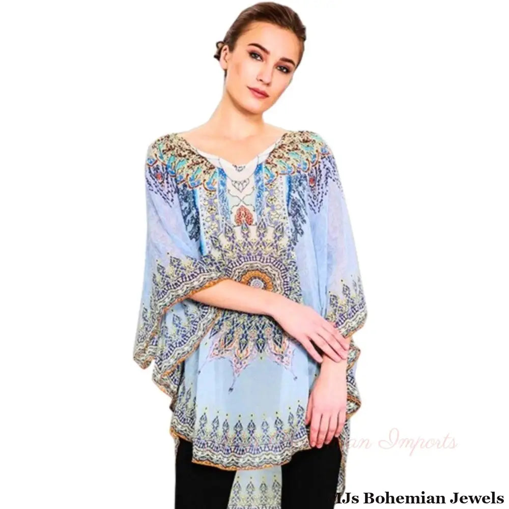 Blue African Print Rouned Poncho