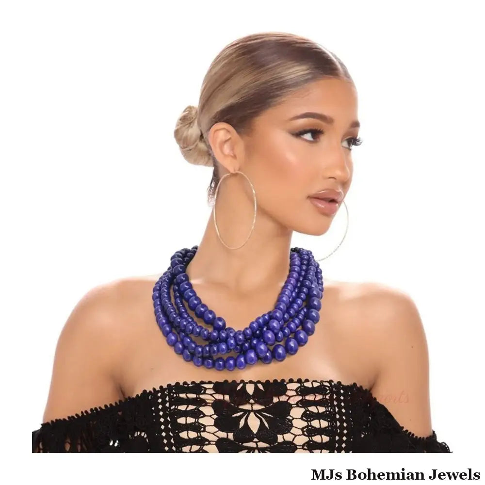 Blue Bead Buffalo Horn Hook Necklace