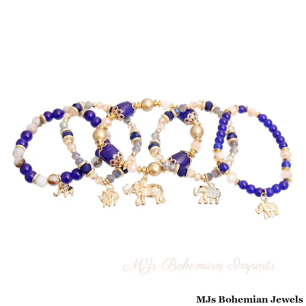 Blue Bead Elephant Bracelets