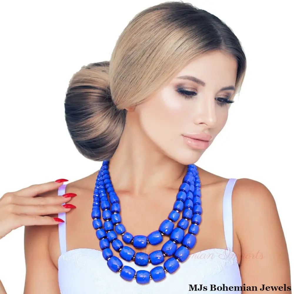 Blue Cylinder Bead Necklace