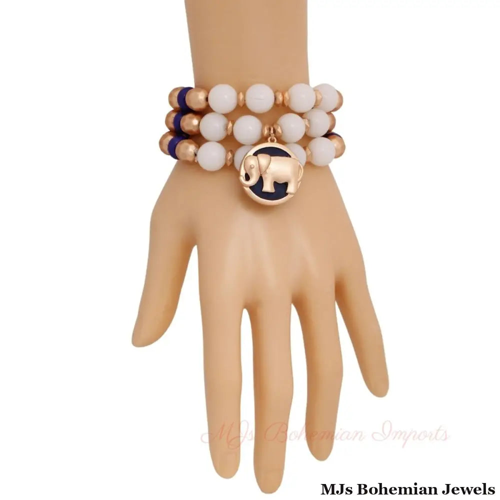 Blue Elephant Charm 3 Pcs Bracelets