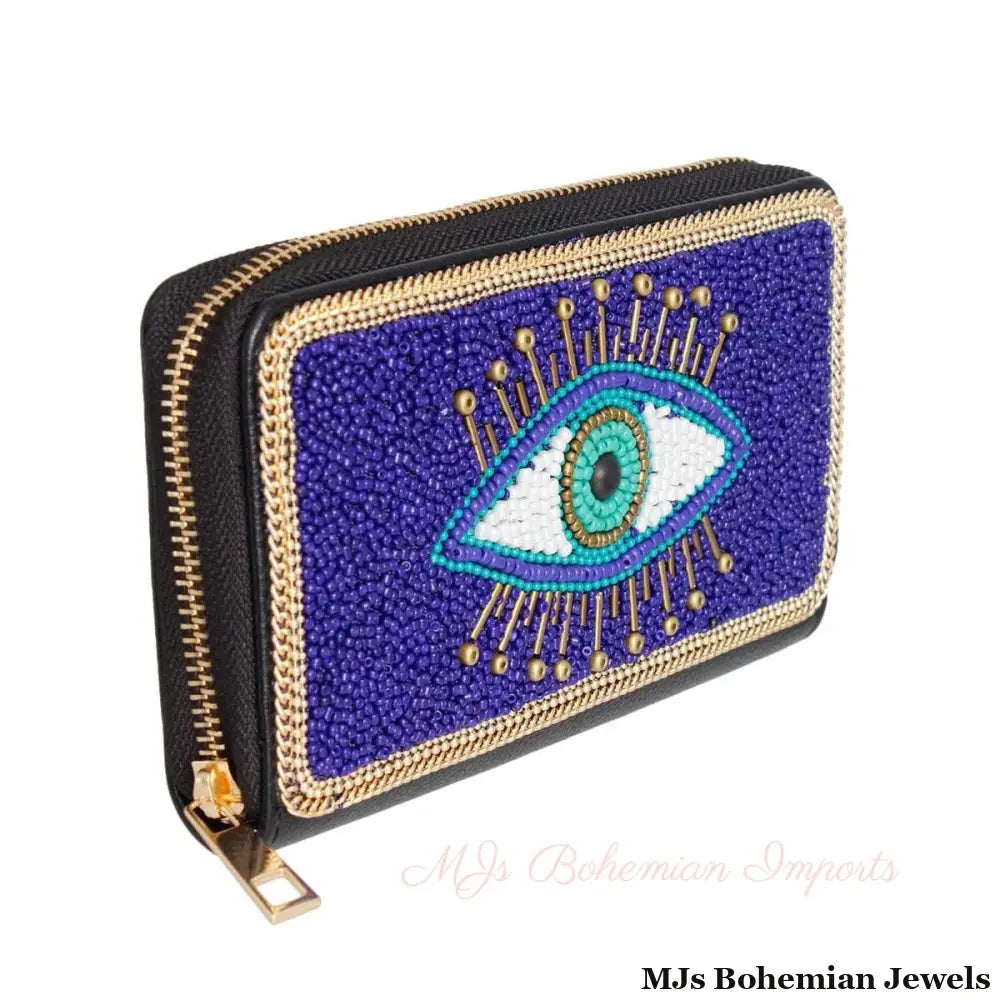 Blue Evil Eye Beaded Wallet