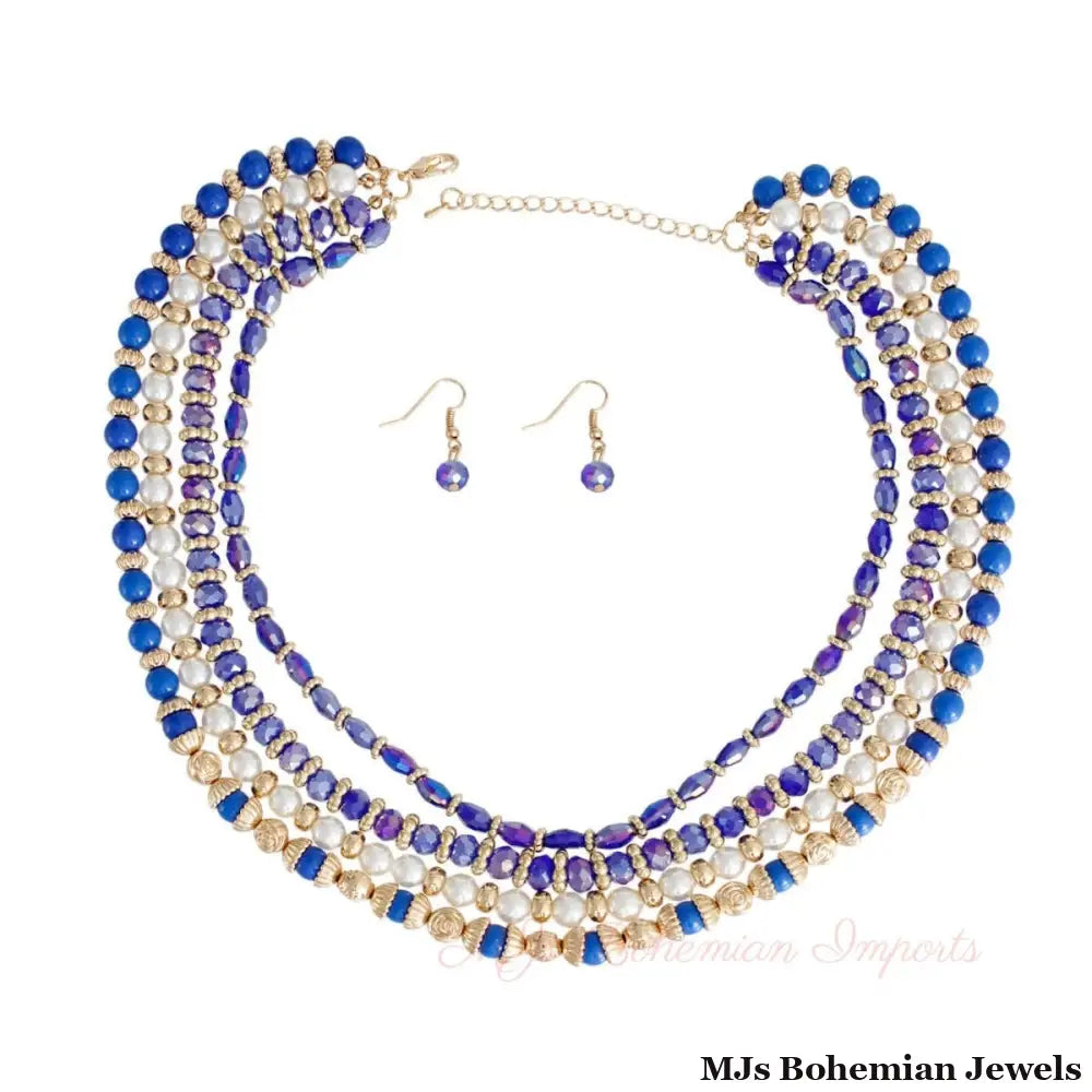 Blue Glass Bead Pearl Set