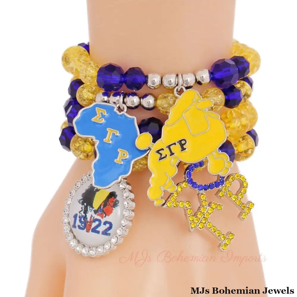 Blue Gold Bead Silver Sorority Set
