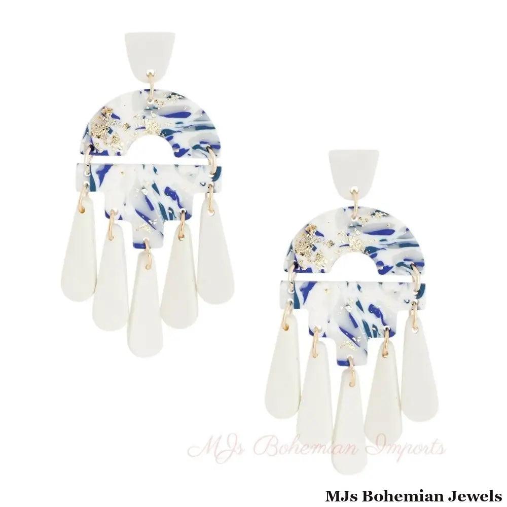 Blue Marbled Clay Teardrop Earrings