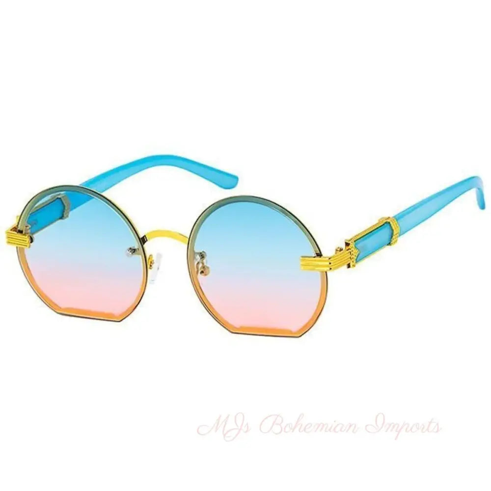 Blue Round Flat Sunglasses