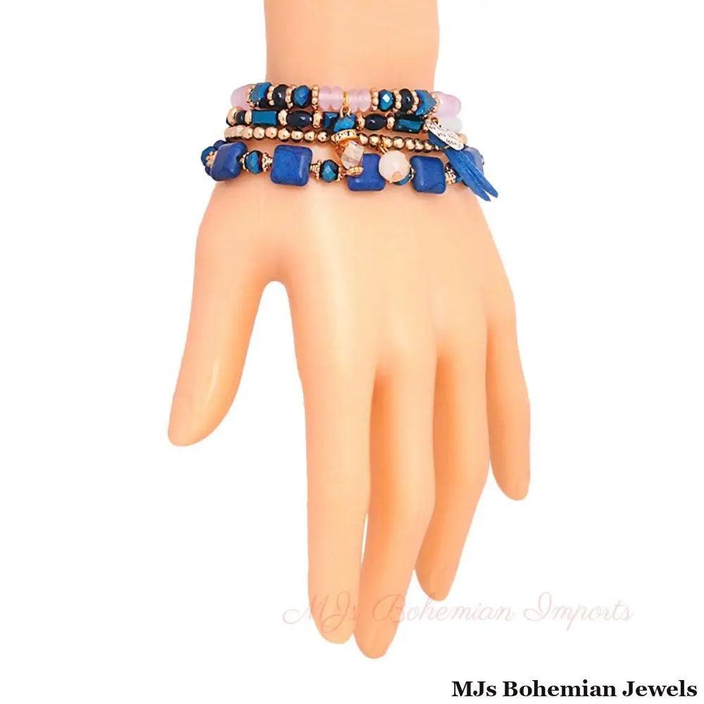 Blue Square Bead 4 Pcs Bracelets