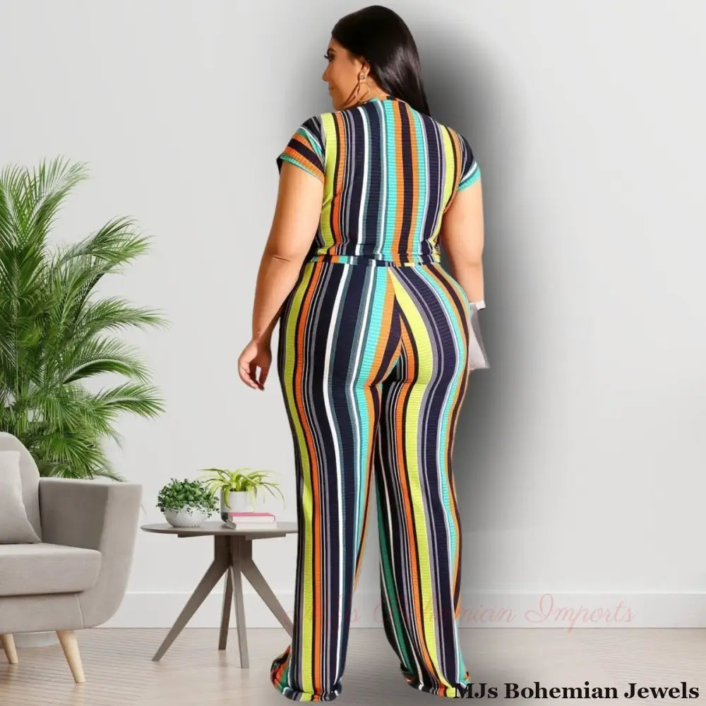 Blue Stripe 4XL Top Pants Set