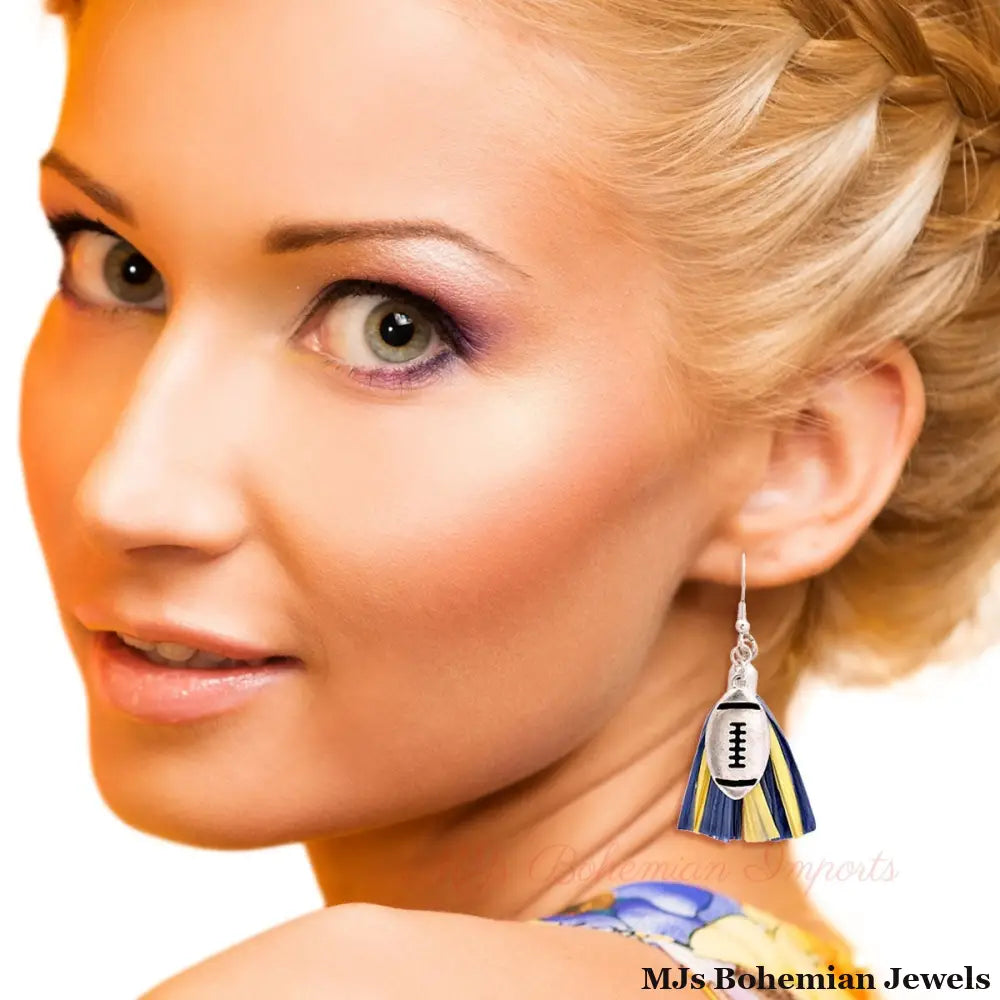 Blue Tassel Football Earrings