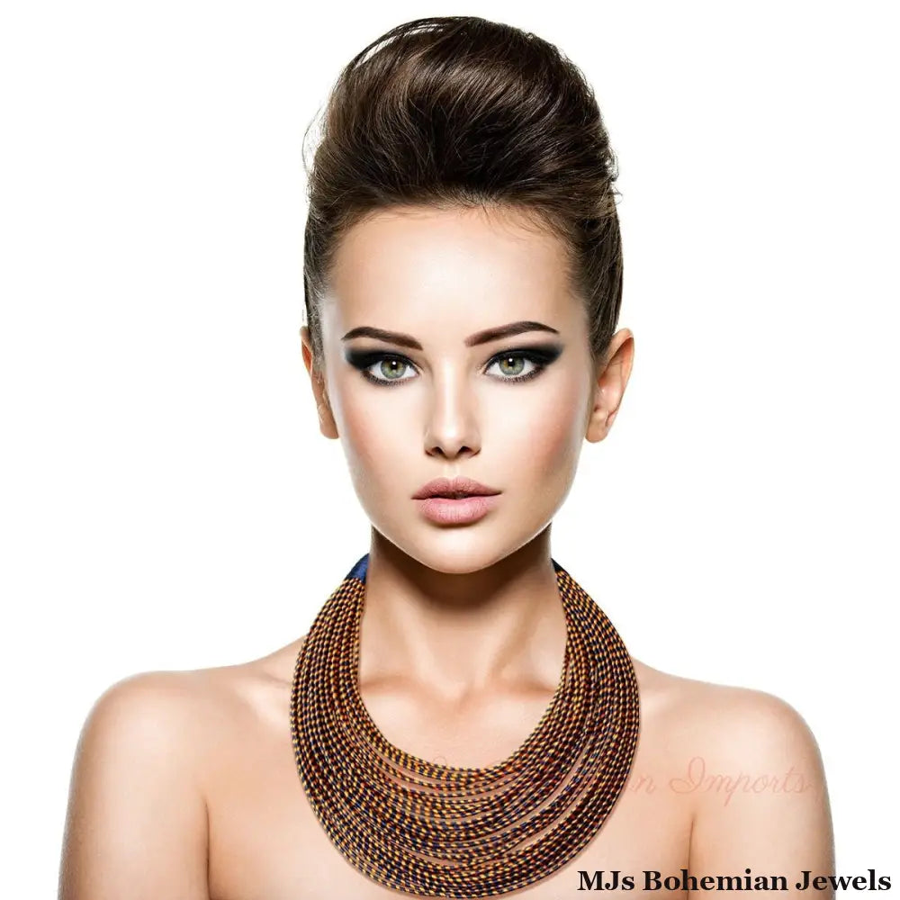 Blue Tribal Layered Wrapped Necklace