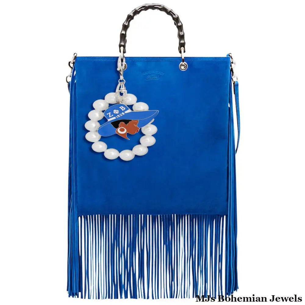 Blue White Hat Pearl Keychain