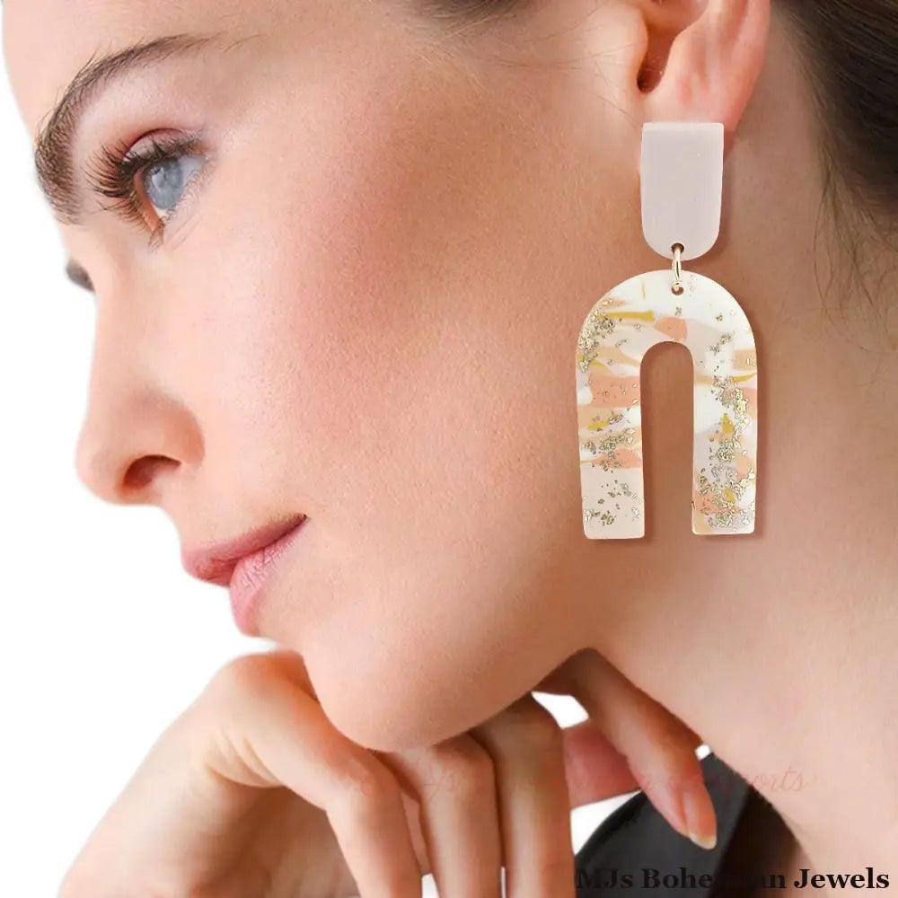 Blush Marbled Clay U Drop Earrings