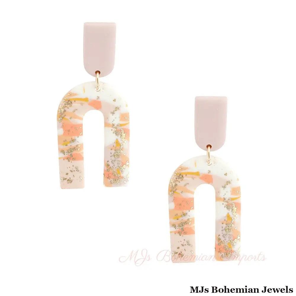 Blush Marbled Clay U Drop Earrings