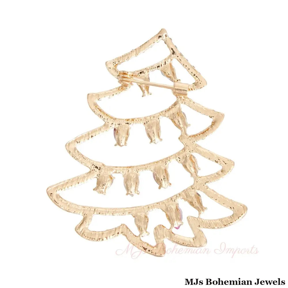 Brooch Gold Xmas Tree Bling Pin for Women