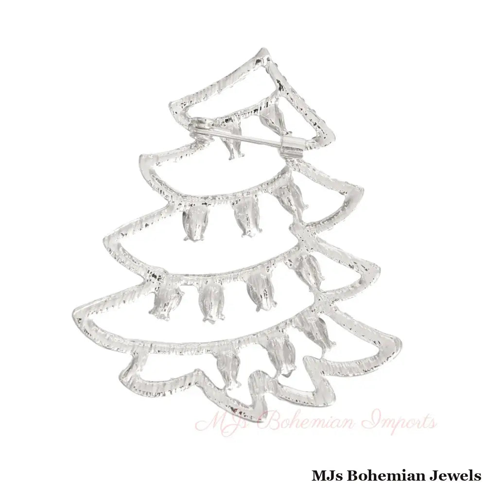 Brooch Silver Xmas Tree Bling Pin for Women