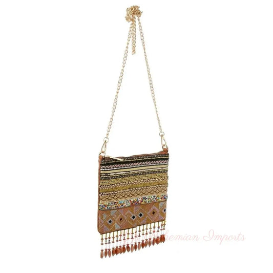 Brown Boho Beaded Crossbody